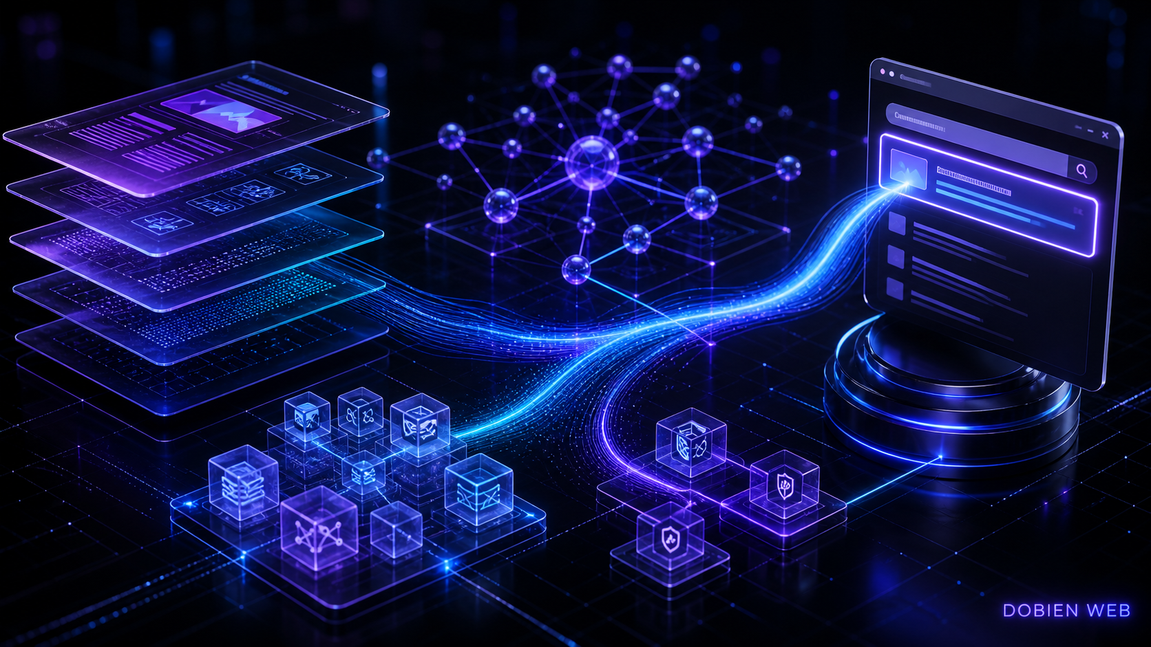 İleri Seviye SEO için DOBIEN WEB özel 3D editoryal görseli
