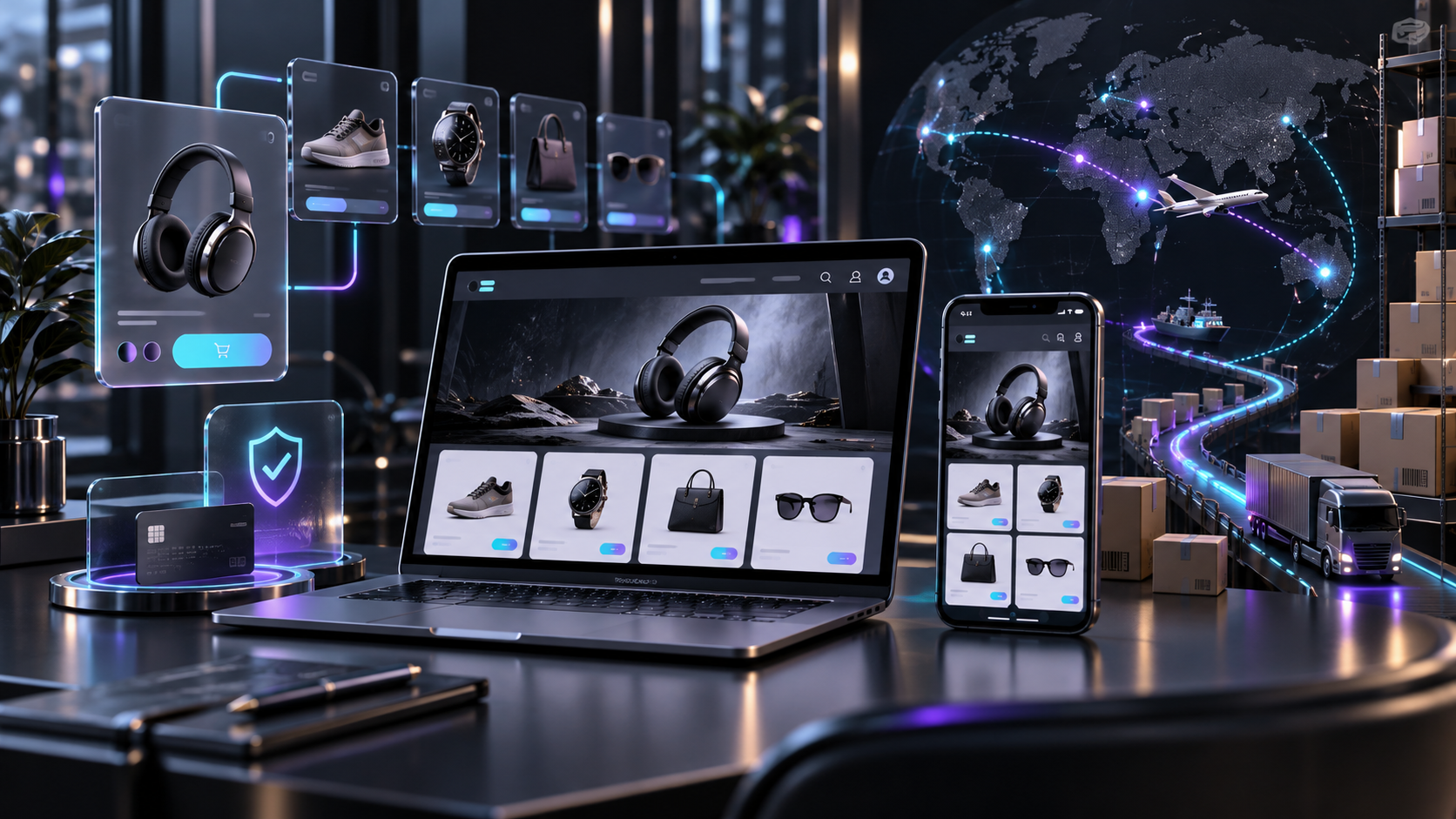 Online storefront mobile shopping secure payment inventory and shipping network