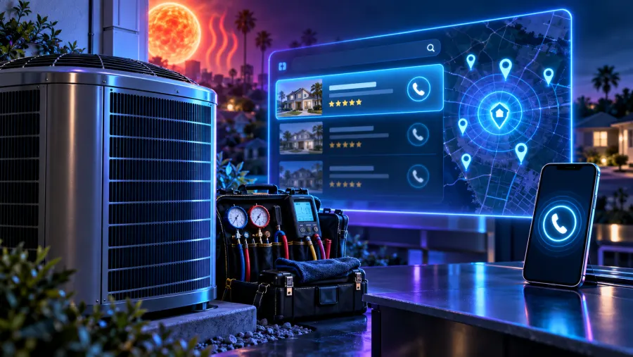 AC condenser diagnostic tools heat indicator and local search campaign representing HVAC advertising
