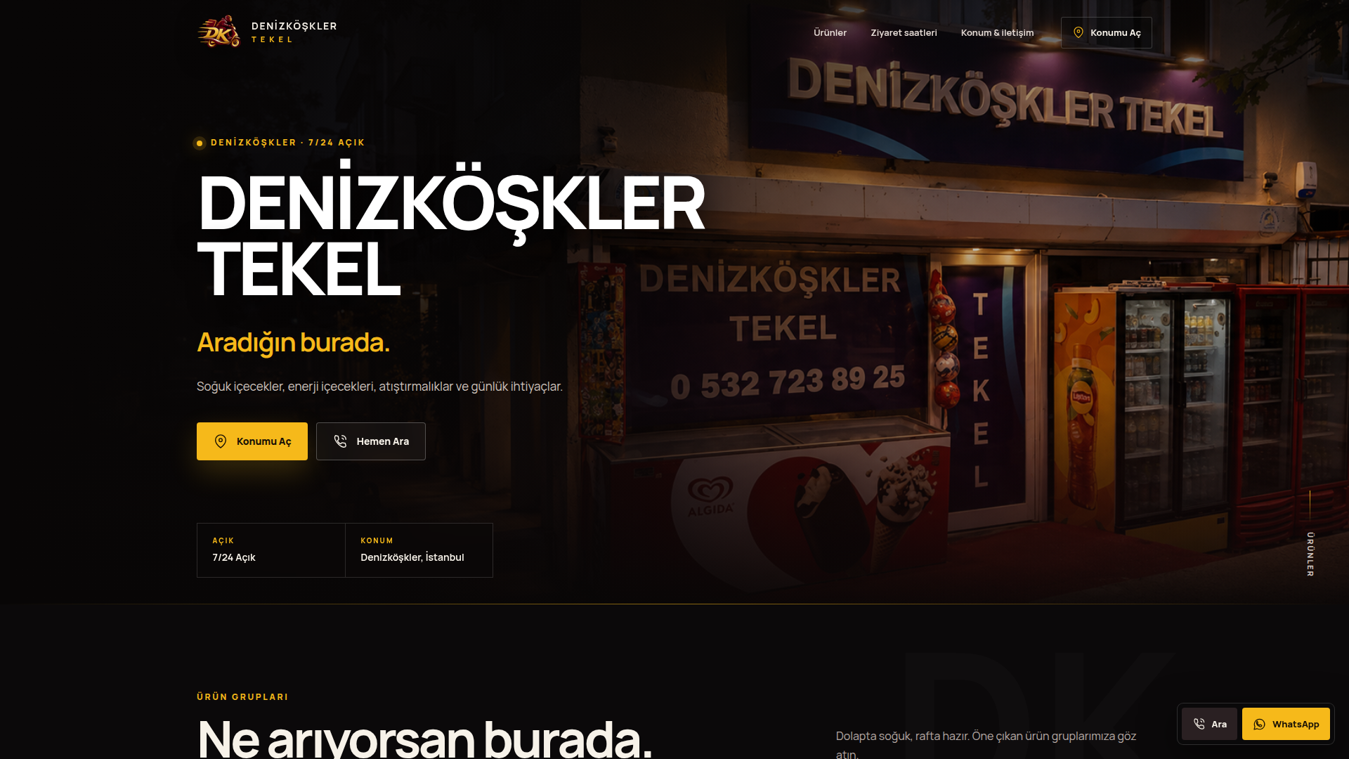 Denizköşkler Tekel masaüstü web sitesi görünümü