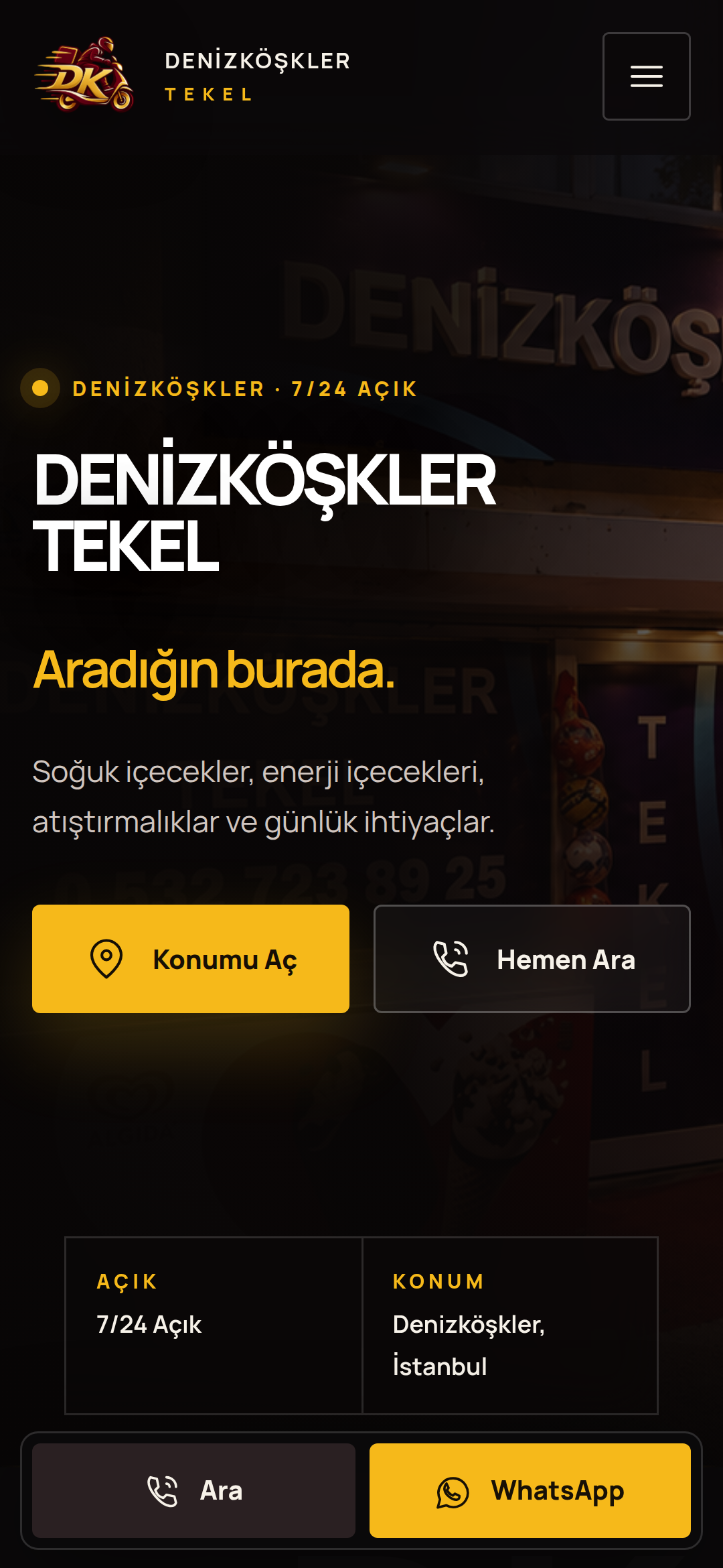 Denizköşkler Tekel mobil web sitesi görünümü