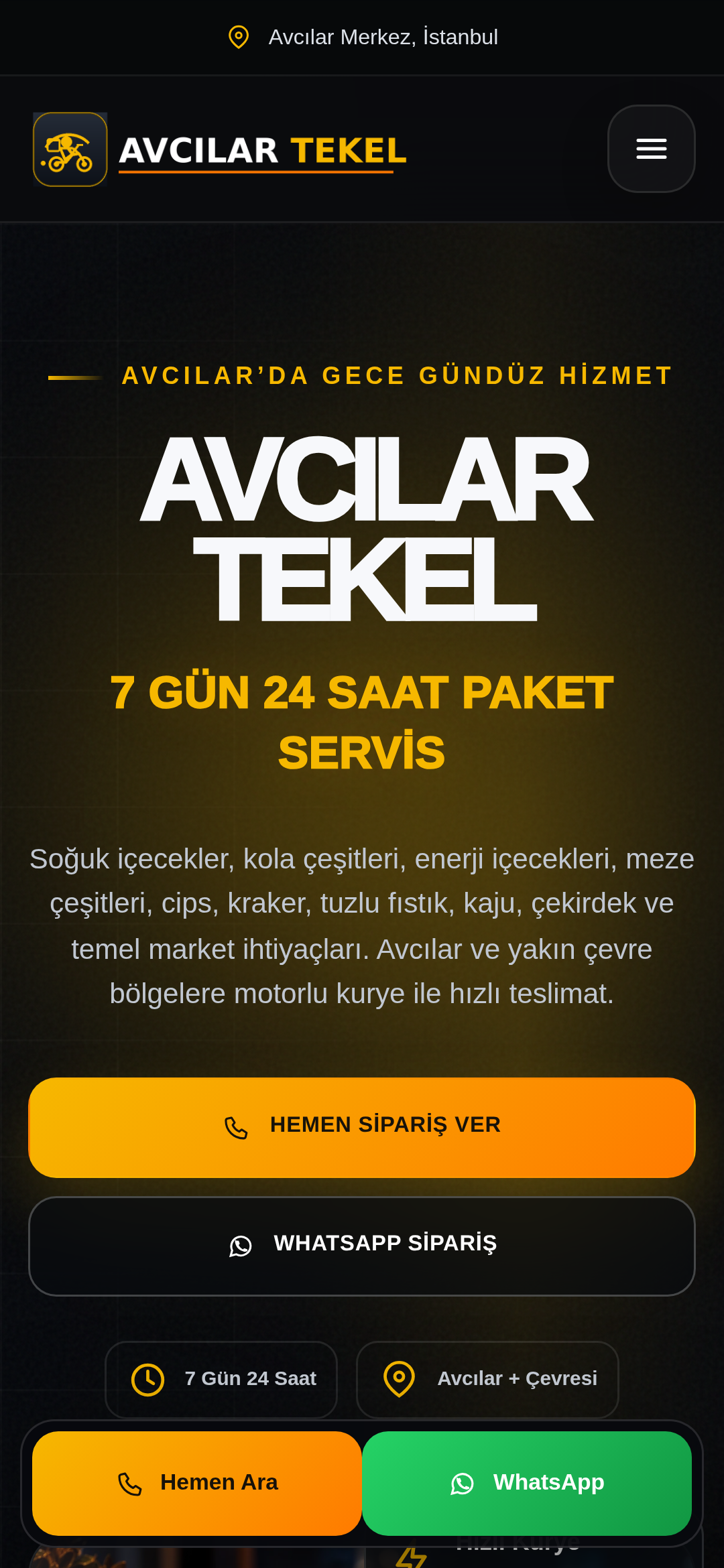 Avcılar Tekel mobil web sitesi görünümü