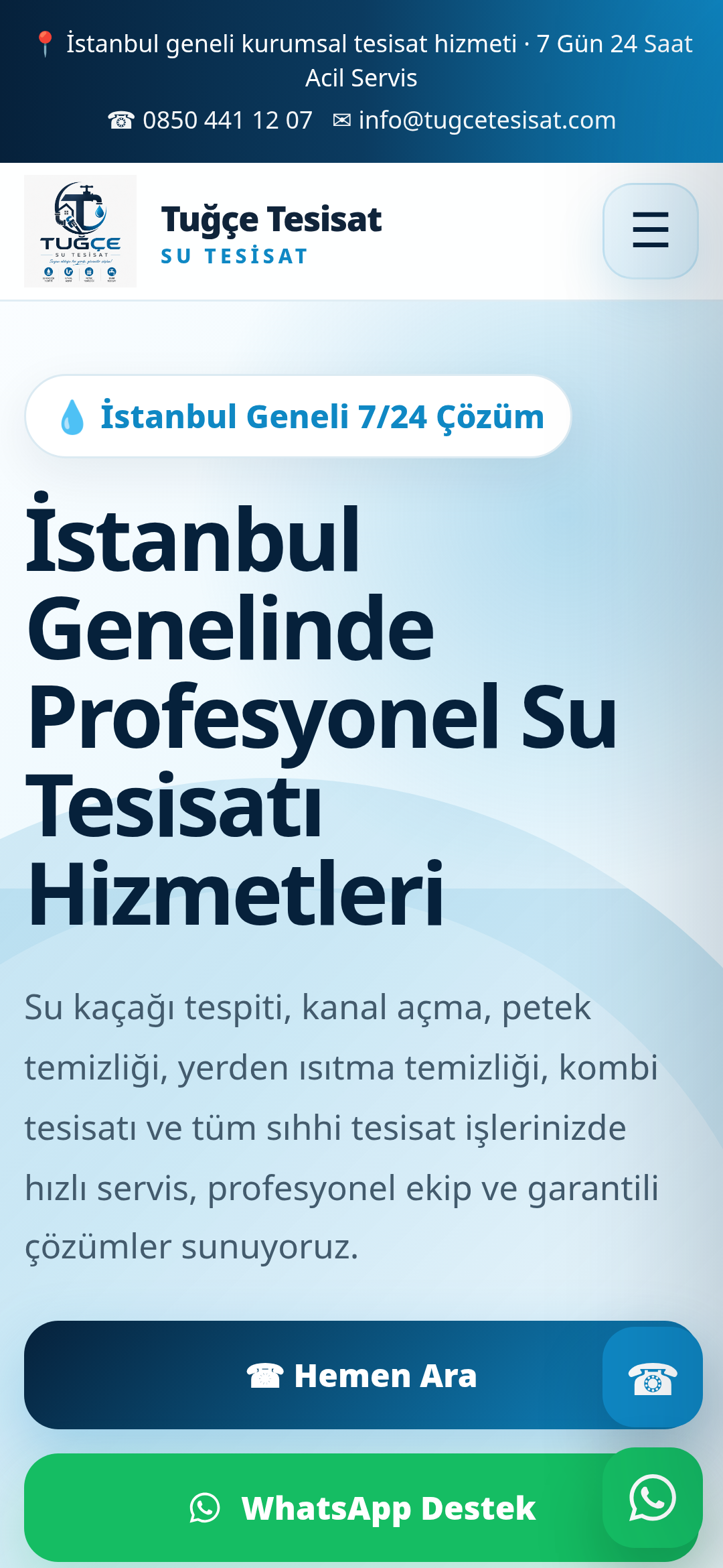 Tugce Tesisat mobile website view